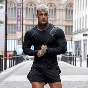 Muscleguys Running T-shirt Sportswear Tight Long Sleeve Fitness Men Compression Shirt Jogging Quick Dry Exercise Training Tees Gym Clothing