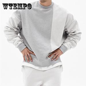 WTEMPO Spring and Autumn Round Neck Sweater Loose Large Size Long-sleeved Shirt All-match Hoodless Jacket Men