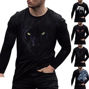 Hello Men Mens Animal Print T-Shirt met lange mouwen Casual Ronde Hals Fit Muscle Blouse Herfst Top