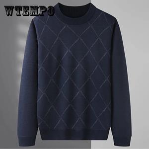 WTEMPO Plus Velvet Thick Winter Sweater Round Neck Long-sleeved Sweater Bottoming Shirt Men's Warm Top