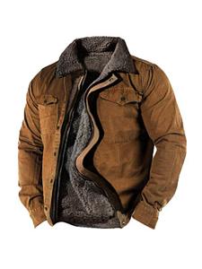 BERRYLOOK Men's Retro Lining Plus Fleece Zipper Tactical Shirt Jacket