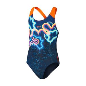 Speedo Digital Placement SplashbackBadeanzug für Mädchen Marineblau/Orange