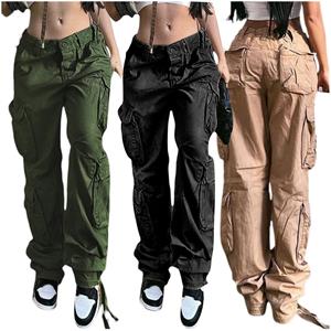 Manyuoluo Women's Low Waist Cargo Jeans Straight Wide Leg Baggy Denim Trousers Vintage Jeans '90s Streetwear