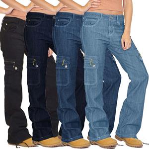 Manyuoluo Women Destoryed Flare Jeans Button Wide Leg Denim Cargo Pants  Jeans