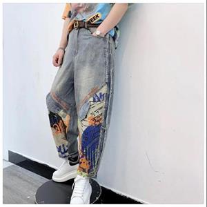 Green1 Summer plus-size loose all-match personalized printed jeans women's foreign style fashion casual pants tide