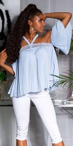 Cosmoda Collection off-shoulder blouse met kant blauw