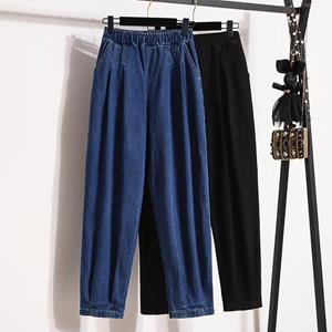 Dimanaf 2023 Plus Size Autumn Jeans Long Pants Women Elastic Loose Vintage Harem Casual Female Basic Show Thin Trousers 5XL