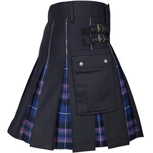 JunChengMY New Scottish Traditional Highland Plaid Dress Festival Dress Men's Plaid Contrast Pleated Skirt