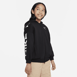 Nike Air Club Fleece oversized hoodie met rits over de hele lengte voor meisjes - Zwart