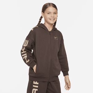 Nike Air Club Fleece oversized hoodie met rits over de hele lengte voor meisjes - Bruin