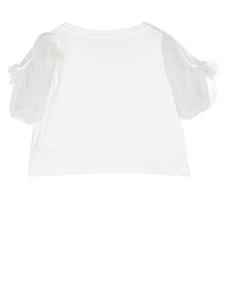 Monnalisa T-shirt met tulen mouwen - Wit