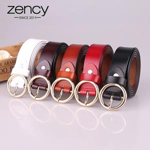 Zency Luxury Brand 100% Genuine Leather Women Belts High Quality Fashion Round Pin Buckle Waist Belt For Jeans Black White Brown