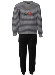 Outfitter velours jongens pyjama - Gamer Light grey - maat 128