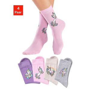 H.I.S Basic sokken met eenhoorn motieven (4 paar)