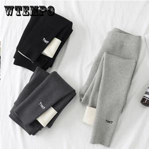 WTEMPO Girls' Leggings In Autumn and Winter Plus Velvet Outer Wear High-waist Threaded Trousers Stretch Pants Casual Pants