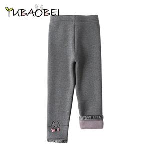 YUBAOBEI Winter Girls' Leggings Plus Velvet Thickening Children's Trousers Fashion Embroidered Warm Trousers