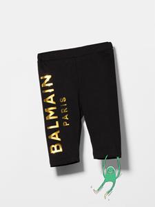 Balmain Kids Legging met metallic logoprint - Zwart