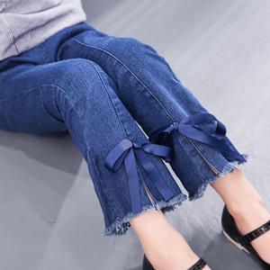 YUBAOBEI Spring Girls Flared Jeans Children's Clothing  High Waist Blue Elastic Slim Torn Jeans Teen Kids Tight Pants Trousers For Girls 12 Years Old