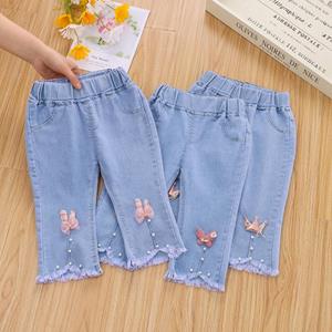 Gardening Life Children Cotton Jeans Summer Thin Middle Waist Pants Casual Loose Cropped Pants For 2-8 Years Old Girls