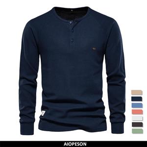 AIOPESON Men Fashion AIOPESON Men Long Sleeve T Shirt 2022 Henley Collar Waffle Long Sleeve Simple Breathable Men's Tee Shirts Solid Color Tops Men Designer T Shirt Men