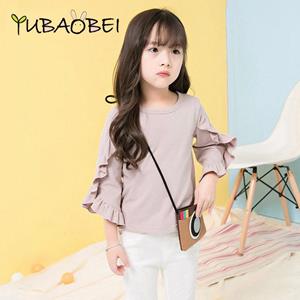 YUBAOBEI Baby Girls T-shirt Solid Color Cute Ruffles Sleeve Blouse Pink Shirts Child colthes