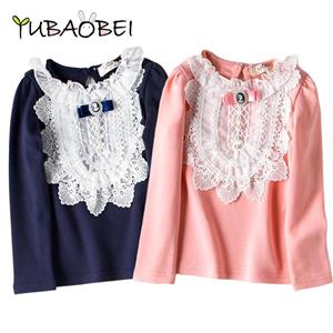 YUBAOBEI Spring Baby Girls Lace Flower Blouse Kids Bow Tops Tees Cotton Shirts Toddler Children Clothes