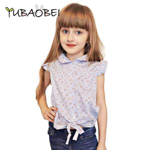 YUBAOBEI Spring Summer Baby Girl Blouses Kids Shirts Casual Floral Cotton Tops Clothing Pink/Blue Lapel Cardigan Shirt
