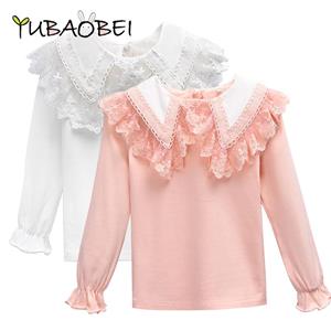 YUBAOBEI Children's Spring Bottoming T-shirt Lace Revers Blouses Baby Girls Long-sleeved White Shirt Kids Tops
