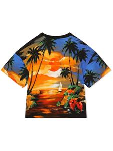 Dolce & Gabbana Kids T-shirt met palmboomprint - Oranje