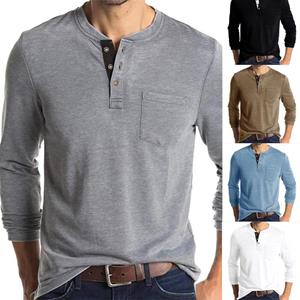 Women clothing1 Henley-shirt met lange mouwen voor heren, casual baggy button-pullover, effen T-shirt-tops