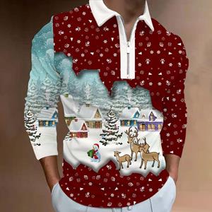 Haodingfushi Men's Christmas Snowman Santa Claus Casual Long Sleeve Polo Shirts Men Male Zip Tee Shirt Men Tops Clothing Clothes For Men 2022