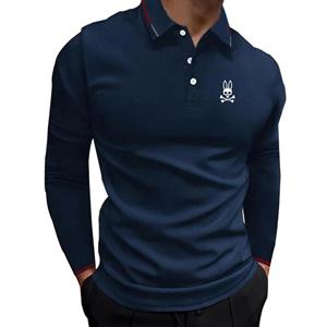 YuTong Fashion Men Spring Autumn Simple Style Logo Print Polo Shirt , Men Long Sleeve Business Casual Polo Shirt .