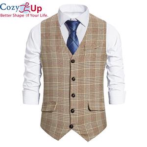 Cozy Up Men Victorian Plaid Vintage Dress Vest Mens Casual V Neck Single Breasted Suit Waistcoat Gilet Homme