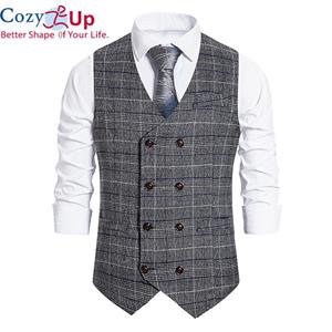 Cozy Up Men Plaid Printing Double Breasted Suit Vest Mens V Neck Business Waistcoat Chalecos Para Hombre