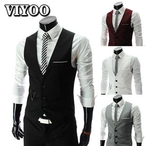 VIYOO Mens Fashion Business Sleeveless Jacket Suit Vest For Men Solid Casual Coat Waristcoat Clothing Wedding Bar Formal Meeting Worksuit Vest