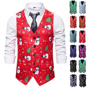 Jolian (SU)Mens Snowman Xmas Christmas Fancy Vest Vintage Button Up Party Sleeveless Jacket