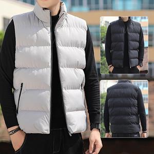 Yipinghong Men's Sleeveless Cotton Casual Coat Winter Stand Collar Solid Vest