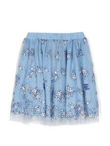 Ermanno Scervino Junior Mini-rok met geborduurde bloemen - Blauw