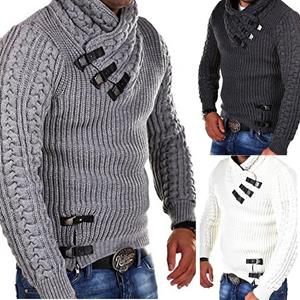 Hapyline Fashion Winter New Style Men's Sweater Long-sleeved Leather Button Top Pullover