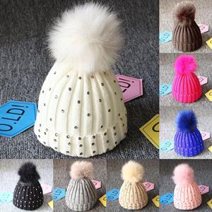 Joy choose ()Children's Baby Warm Winter Woolen Knitted Hat With Dot Drill Wool Edging