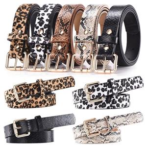 WeibaiDZ Leopard Print Serpentine Trouser Dress Belts Leather Belt Thin Waist Strap Pin Buckle Waistband