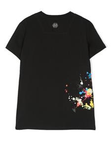 Philipp Plein Junior T-shirt met verfspatten - Zwart