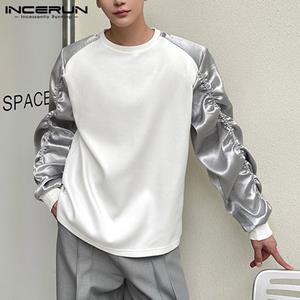 INCERUN Men's Long Sleeve Silver Stitching Color Round Neck Pullover Tops