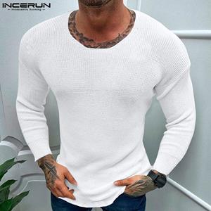 INCERUN Men's Long Sleeve Round Neck Knitted Light Shirts Autumn Tops