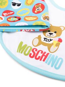 Moschino Kids Muts en slabbetje met logoprint - Blauw