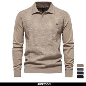 AIOPESON Men Fashion 2023 New Autumn Cotton Polo Neck Sweaters for Men High Quality Pullover Knitted Sweater Men England Style Casual Social Pull Men