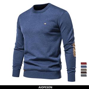 AIOPESON Men Fashion 2023 New Autumn Cotton Sweater for Men O Neck Patchwork Sleeve Pullovers Men Solid Color Warm Winter Mens Sweaters