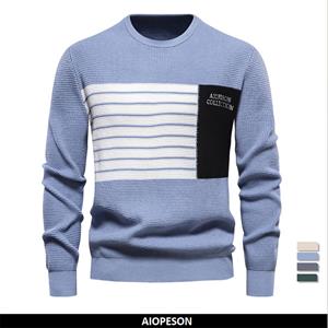 AIOPESON Men Fashion AIOPESON Fashion Patchwork Youth Sweater for Men Autumn Casual Pullover Quality Knitted Men's Sweater