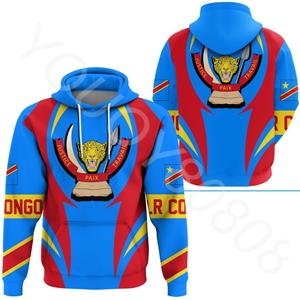 Wengy 2 African Region Democratic Republic of Congo Action Flag Hoodie Retro Harajuku Sports Casual Print Crew Neck Sweater