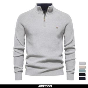 AIOPESON Men Fashion 2023 New Autumn Cotton Zipper Cardigans for Men Fashion Casual Social Men Sweaters Stand Collar Warm Winter Knitted Sweater Men